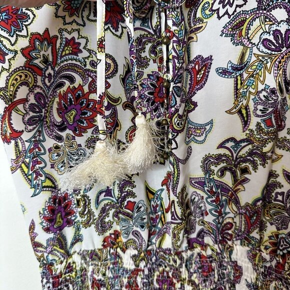 Banana Republic Multicolored Peasant Boho Paisley Tassel Tie Mini Dress Size XS - Picture 10 of 16